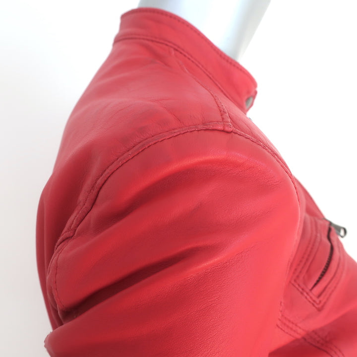 R13 Cafe Racer Cropped Biker Jacket Red Leather Size Large