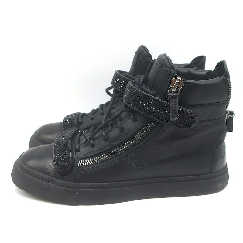Giuseppe Zanotti Coby Crystal-Strap High Top Sneakers Black Leather Size 42