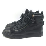 Giuseppe Zanotti Coby Crystal-Strap High Top Sneakers Black Leather Size 42