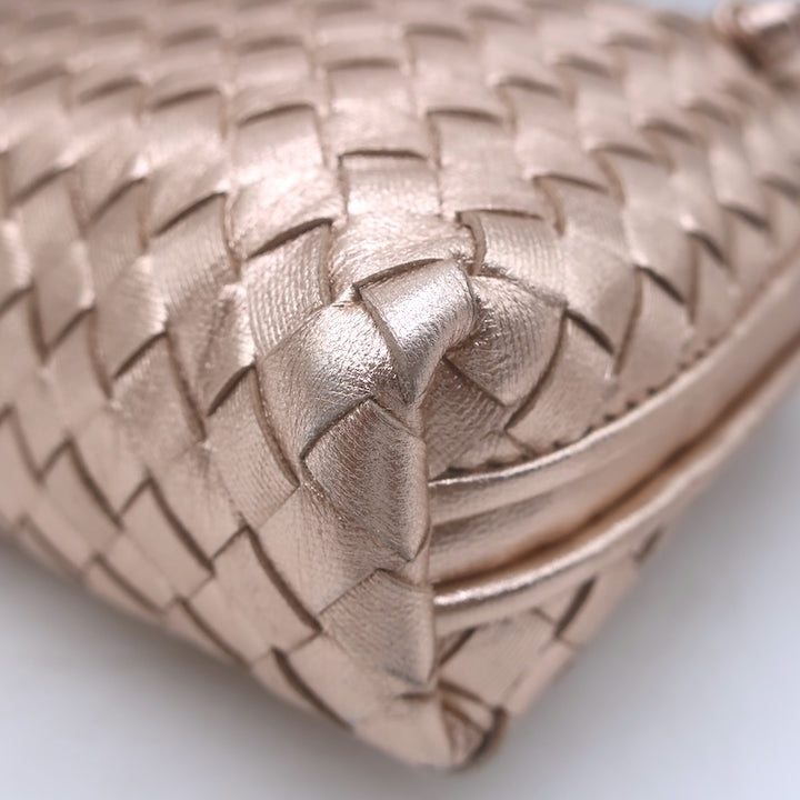 Bottega Veneta Nodini Crossbody Bag Rose Gold Metallic Intrecciato Leather