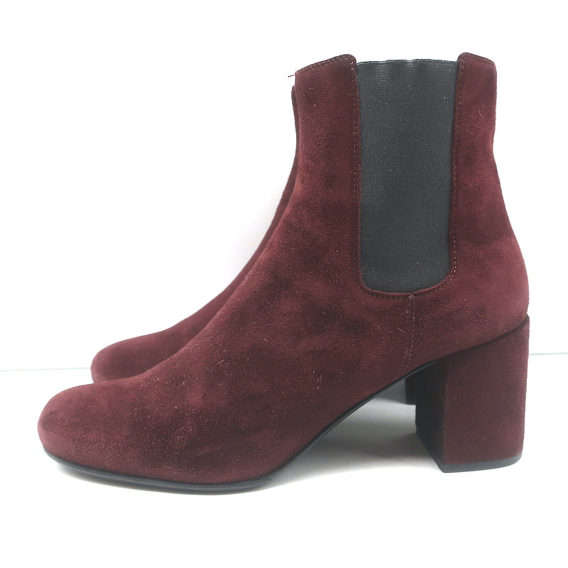 Saint Laurent Chelsea Boots Burgundy Suede Size 37 Mid-Heel Ankle Boots