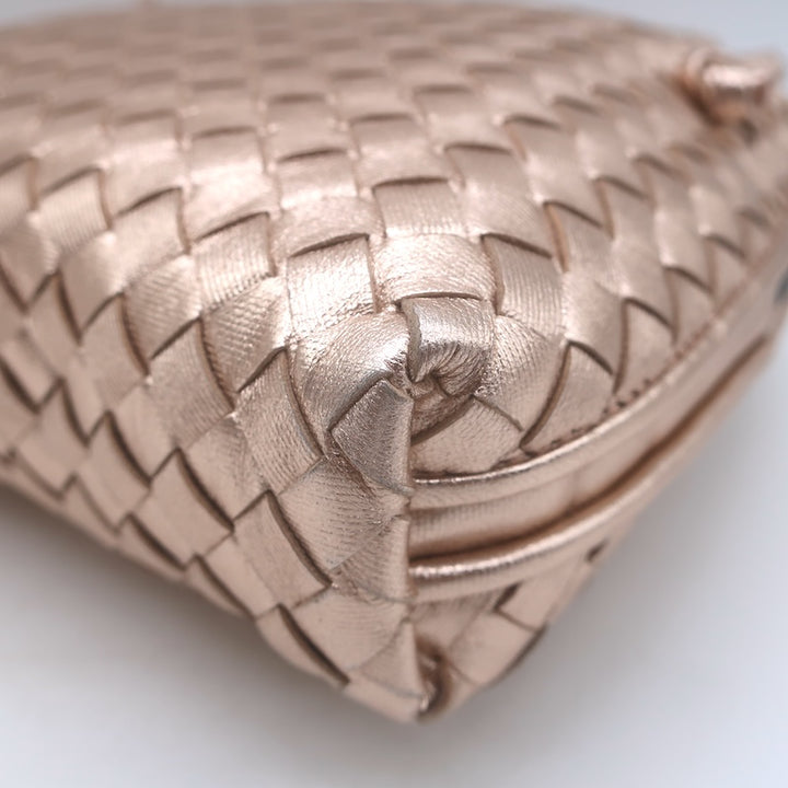 Bottega Veneta Nodini Crossbody Bag Rose Gold Metallic Intrecciato Leather