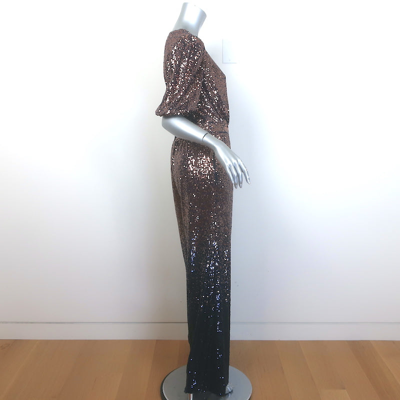 Trina Turk Asandra Puff Sleeve Ombre Sequin Jumpsuit Dark Gold Size 6 NEW