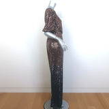 Trina Turk Asandra Puff Sleeve Ombre Sequin Jumpsuit Dark Gold Size 6 NEW