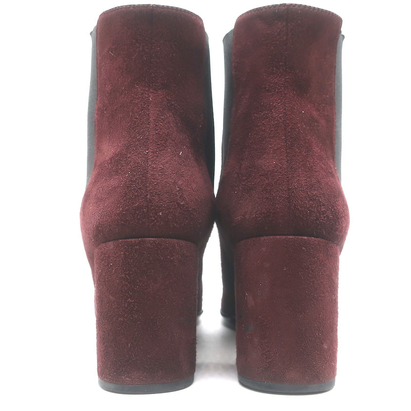 Saint Laurent Chelsea Boots Burgundy Suede Size 37 Mid-Heel Ankle Boots