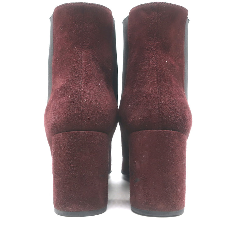 Saint Laurent Chelsea Boots Burgundy Suede Size 37 Mid-Heel Ankle Boots