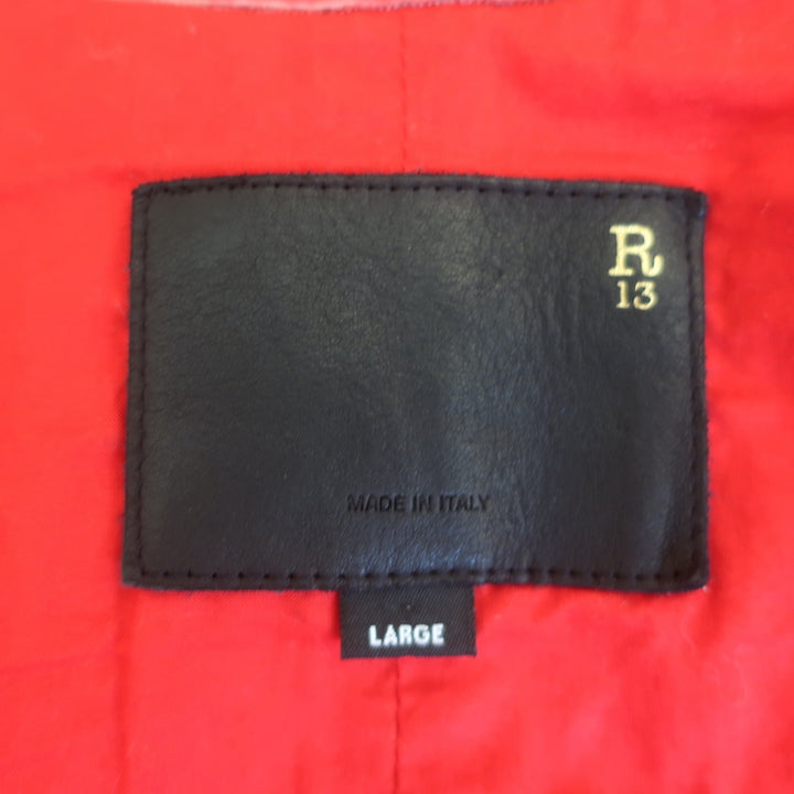 R13 Cafe Racer Cropped Biker Jacket Red Leather Size Large