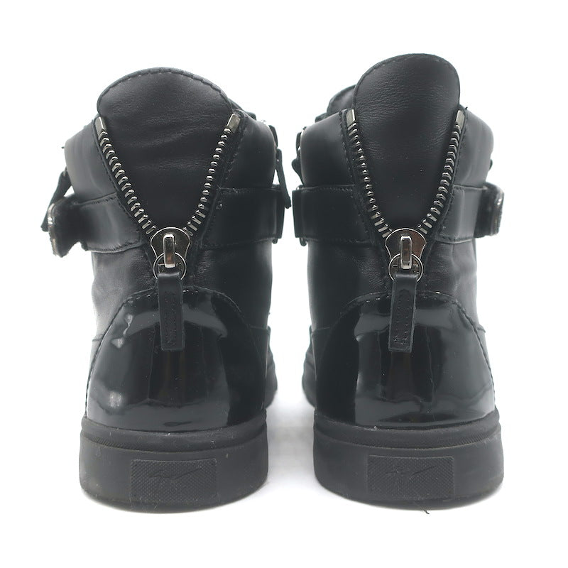 Giuseppe Zanotti Coby Crystal-Strap High Top Sneakers Black Leather Size 42
