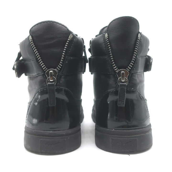 Giuseppe Zanotti Coby Crystal-Strap High Top Sneakers Black Leather Size 42