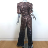 Trina Turk Asandra Puff Sleeve Ombre Sequin Jumpsuit Dark Gold Size 6 NEW