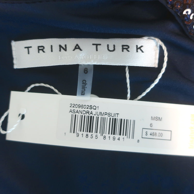 Trina Turk Asandra Puff Sleeve Ombre Sequin Jumpsuit Dark Gold Size 6 NEW
