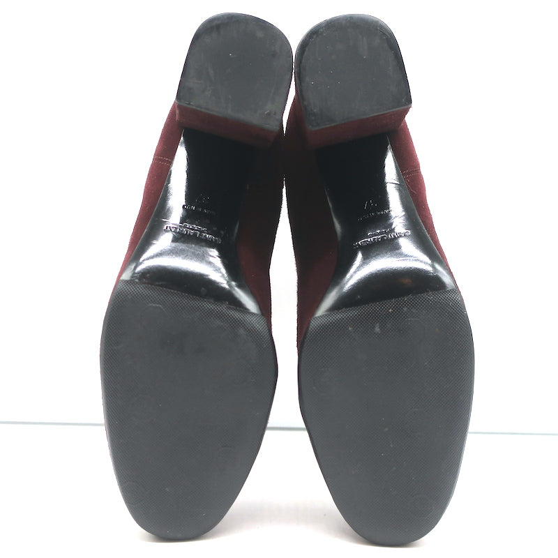 Saint Laurent Chelsea Boots Burgundy Suede Size 37 Mid-Heel Ankle Boots