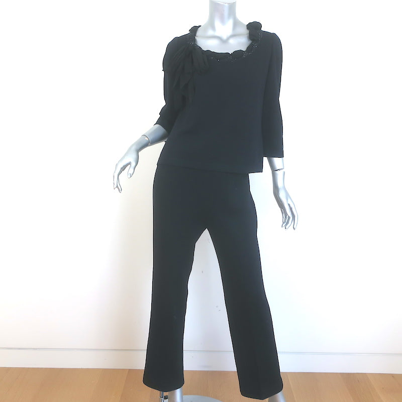 St. John Collection Crystal-Embellished Bow Top &amp; Pants Set Black Size Small
