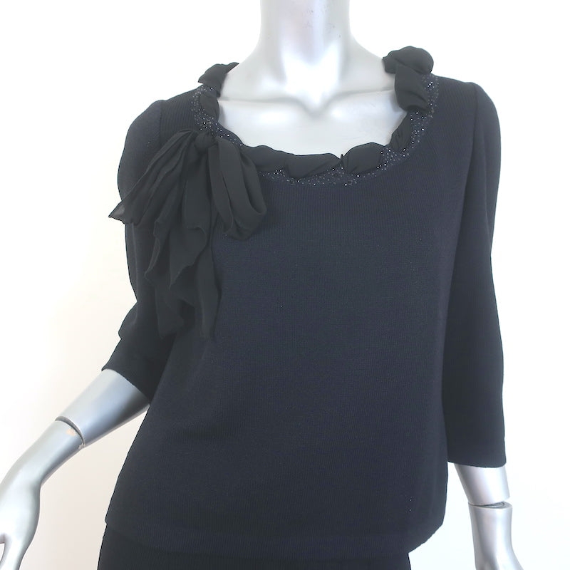 St. John Collection Crystal-Embellished Bow Top &amp; Pants Set Black Size Small