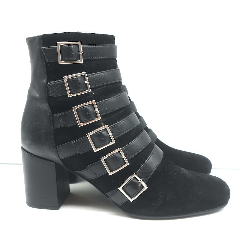 Saint Laurent Babies Buckle Ankle Boots Black Leather &amp; Suede Size 37