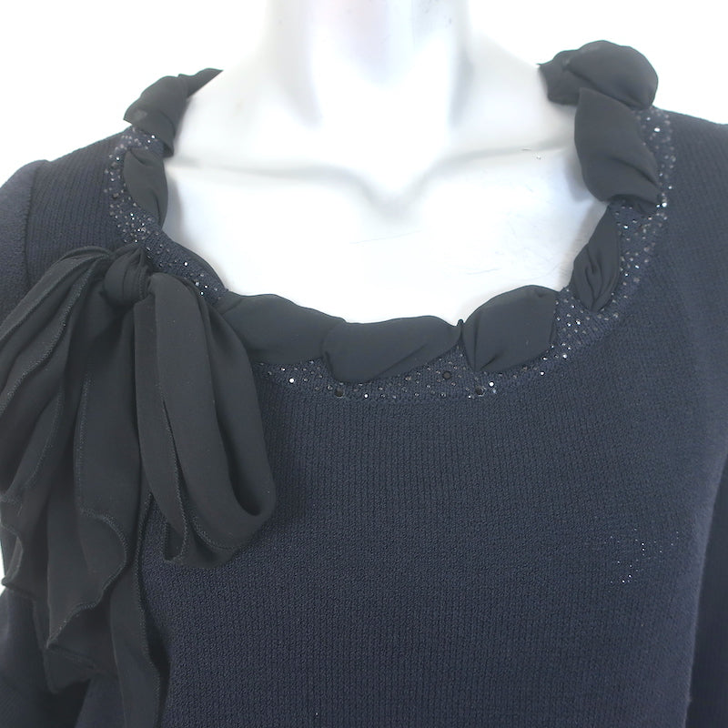 St. John Collection Crystal-Embellished Bow Top &amp; Pants Set Black Size Small