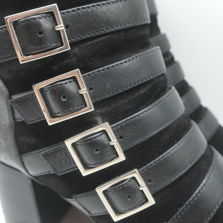 Saint Laurent Babies Buckle Ankle Boots Black Leather &amp; Suede Size 37