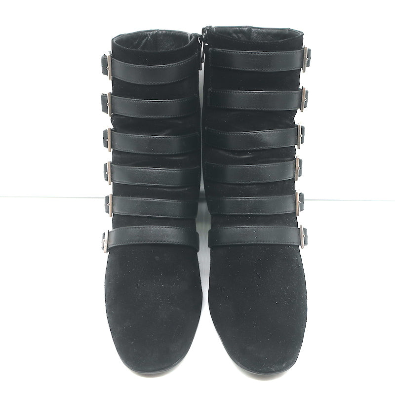 Saint Laurent Babies Buckle Ankle Boots Black Leather &amp; Suede Size 37