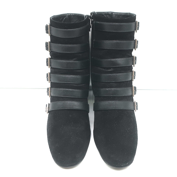 Saint Laurent Babies Buckle Ankle Boots Black Leather &amp; Suede Size 37