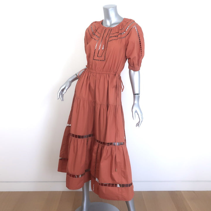 A.L.C. Maryn Tiered Midi Dress Lipstick Ladder Lace-Trim Poplin Size 6 NEW