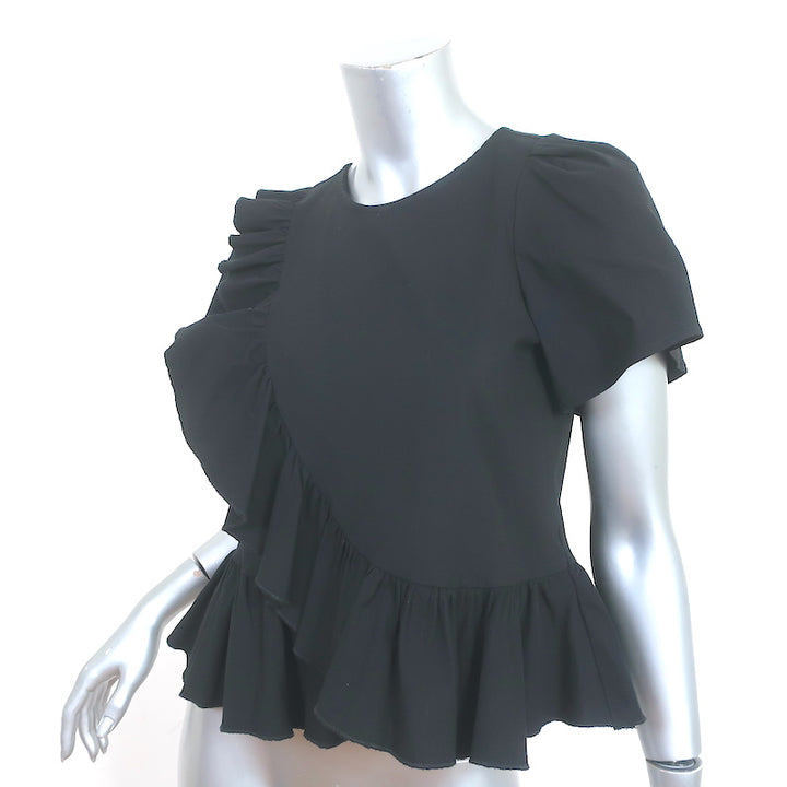 SEA Ruffle Top Black Linen-Blend Size 2 Short Sleeve Blouse