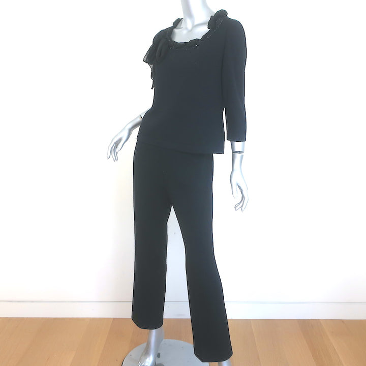 St. John Collection Crystal-Embellished Bow Top &amp; Pants Set Black Size Small