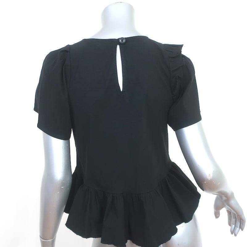SEA Ruffle Top Black Linen-Blend Size 2 Short Sleeve Blouse