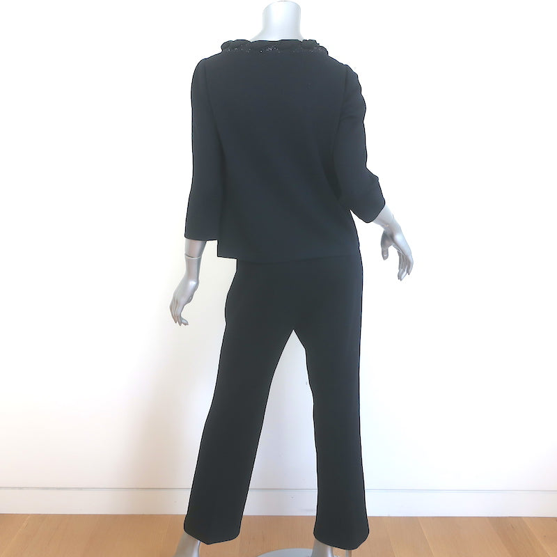 St. John Collection Crystal-Embellished Bow Top &amp; Pants Set Black Size Small