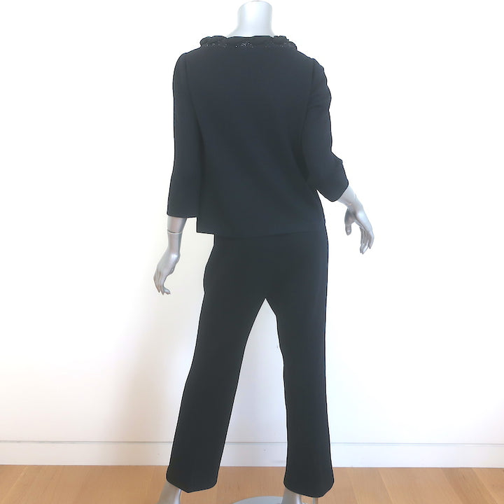 St. John Collection Crystal-Embellished Bow Top &amp; Pants Set Black Size Small