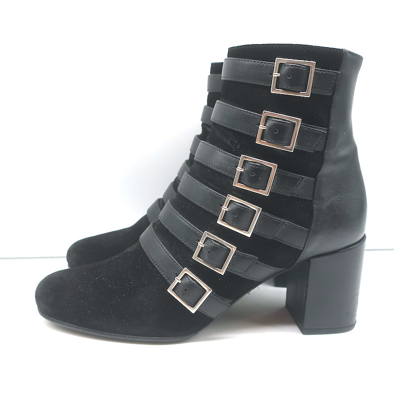 Saint Laurent Babies Buckle Ankle Boots Black Leather &amp; Suede Size 37