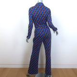 Diane von Furstenberg Michele Wrap Jumpsuit Blue Loops Print Size Small NEW