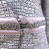 St. John Evening Beaded Tweed & Santana Knit Skirt Suit Lavender Size 6