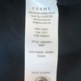 FRAME deep V ruffle-collar blouse in navy with puff sleeves, authentic pre-owned luxury top, size small