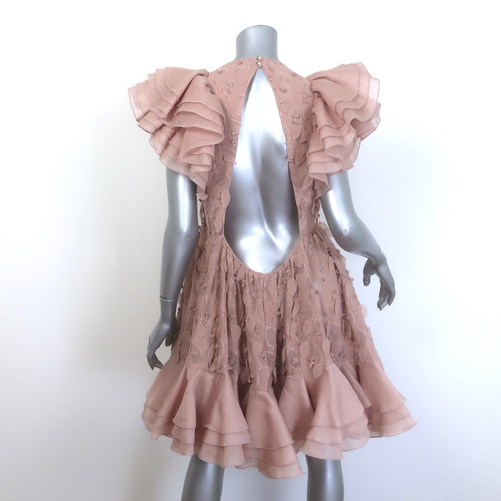 Zimmermann Dancer Frilled Mini Babydoll Dress Blush Embroidered Organza Size 3