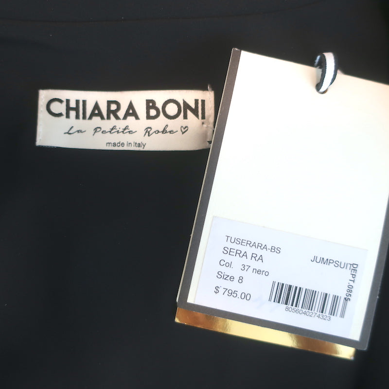 Chiara Boni Sera Tuxedo Jumpsuit Black Satin-Collar Stretch Scuba Size 8 NEW