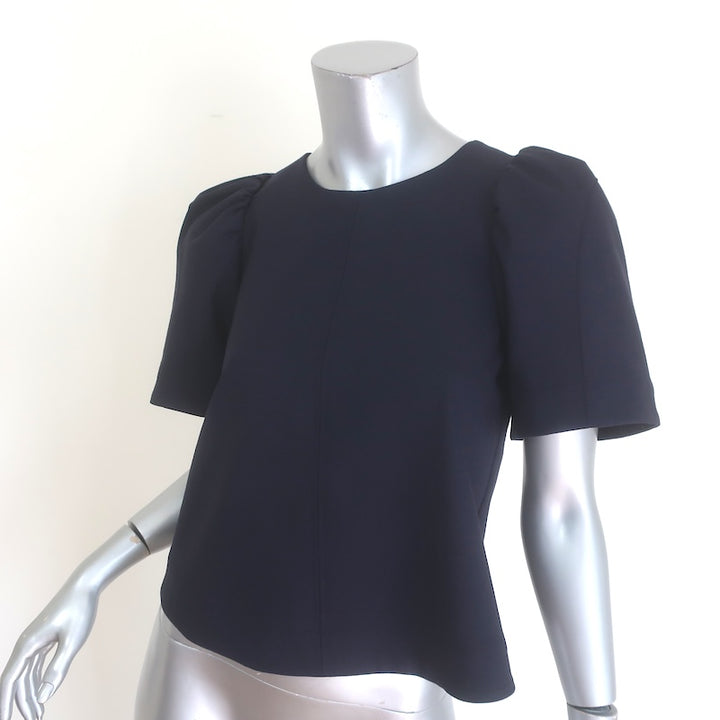 SEA Hayes Puff Sleeve Top Navy Stretch Wool Size 00