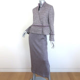 St. John Evening Beaded Tweed & Santana Knit Skirt Suit Lavender Size 6