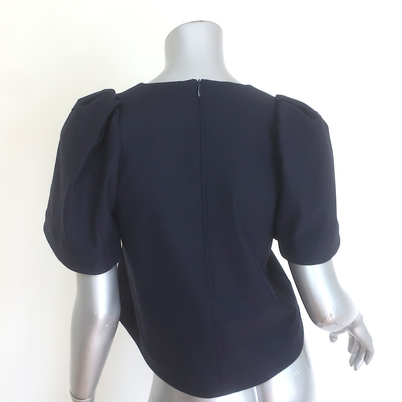 SEA Hayes Puff Sleeve Top Navy Stretch Wool Size 00