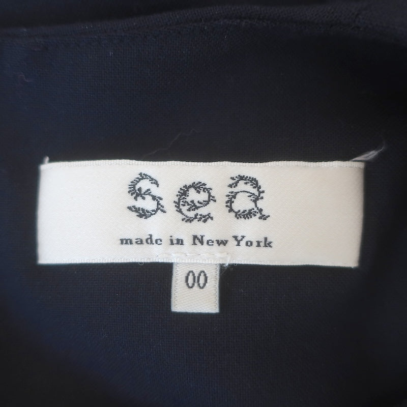 SEA Hayes Puff Sleeve Top Navy Stretch Wool Size 00