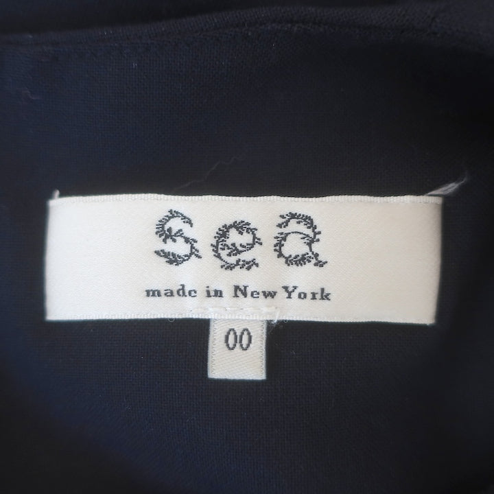 SEA Hayes Puff Sleeve Top Navy Stretch Wool Size 00