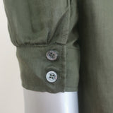 FRAME Deep V Ruffle Collar Top Fatigue Green Size Extra Small Puff Sleeve Blouse