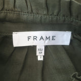 FRAME Deep V Ruffle Collar Top Fatigue Green Size Extra Small Puff Sleeve Blouse