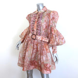 Zimmermann Kaleidoscope Tuxedo Frill Mini Dress Light Pink Floral Print Size 2