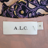 A.L.C. Viera Twist-Front Mini Dress Pink Floral Print Hammered Silk Size 4