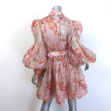 Zimmermann Kaleidoscope Tuxedo Frill Mini Dress Light Pink Floral Print Size 2