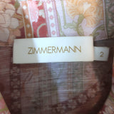 Zimmermann Kaleidoscope Tuxedo Frill Mini Dress Light Pink Floral Print Size 2