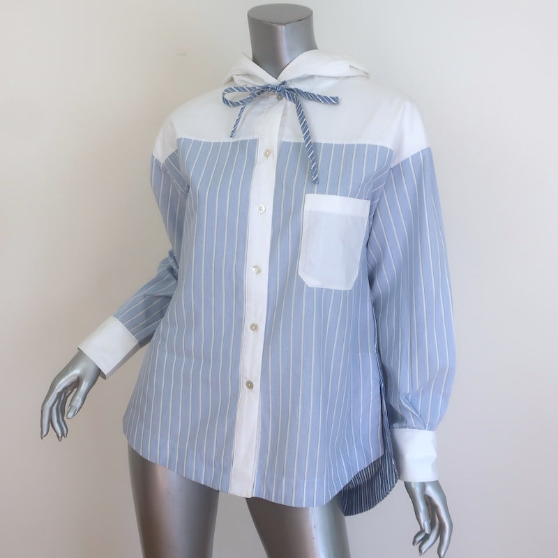 SEA Helmi Striped Hooded Button Down Shirt Blue/White Size Extra Extra Small