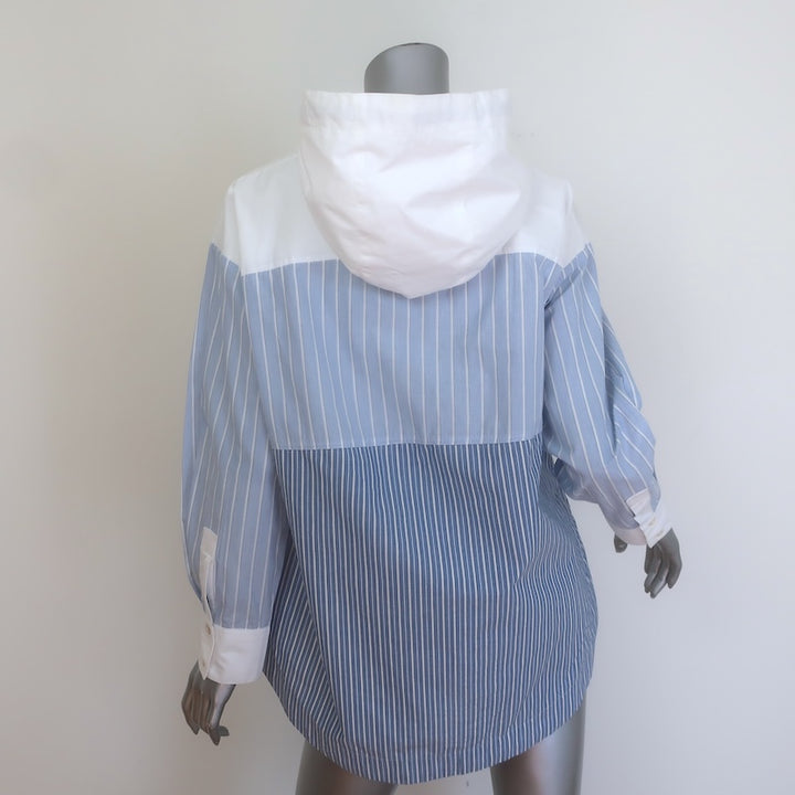 SEA Helmi Striped Hooded Button Down Shirt Blue/White Size Extra Extra Small