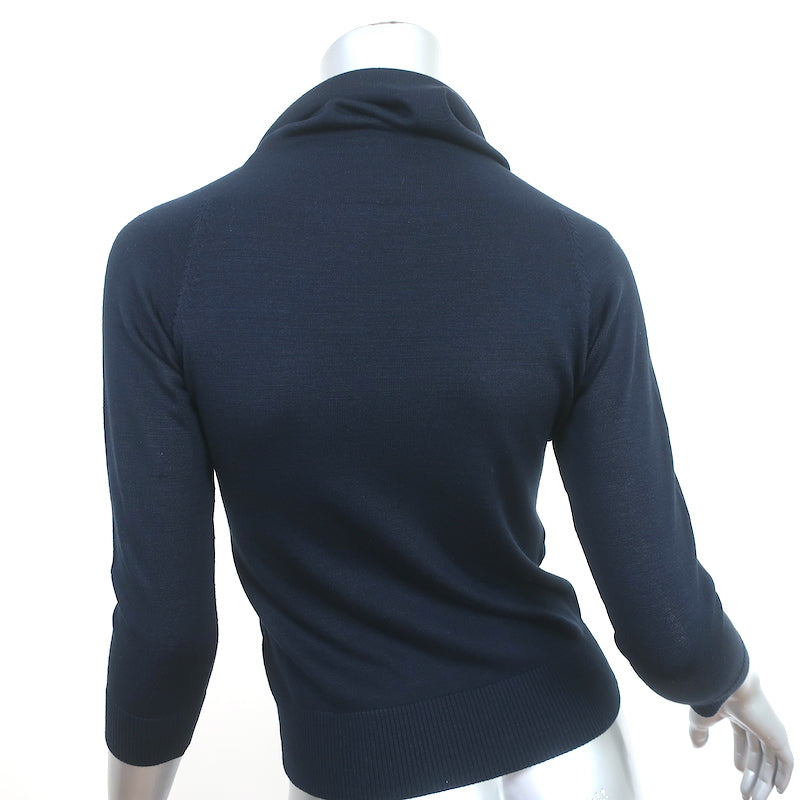 Max Mara Cowl Neck Sweater Navy Stretch Silk Knit Size Small