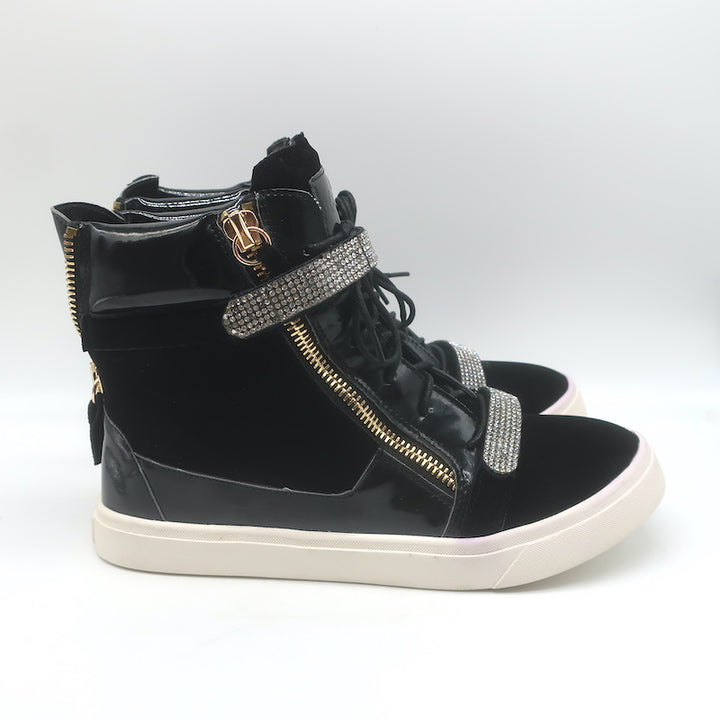 Giuseppe Zanotti Coby Crystal-Strap High Top Sneakers Black Suede Size 42 NEW